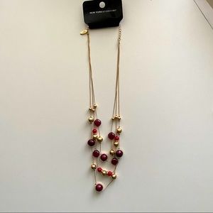 NWT NY&Co Necklace Maroon Gold Toned